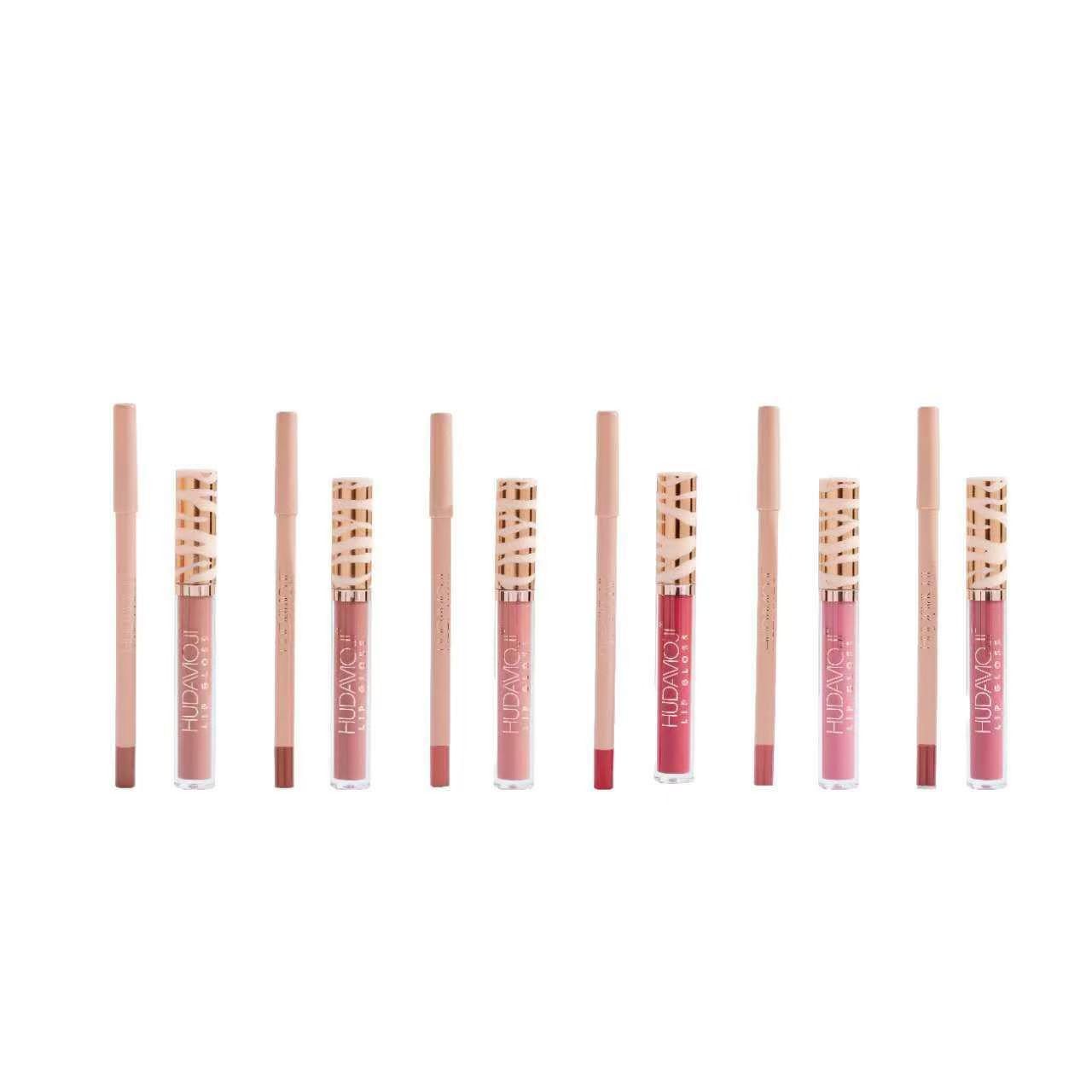 Hudamoji Lip Matte Lip Gloss Lip Liner 6pcs Set