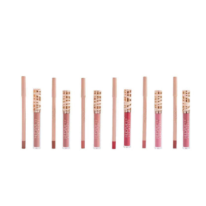 Hudamoji Lip Matte Lip Gloss Lip Liner 6pcs Set