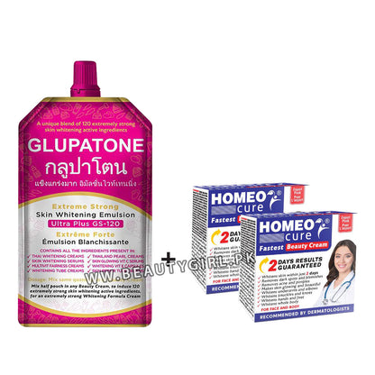 Glupatone Extreme Strong Whitening Emulsion Ultra Plus GS-120 + Homeo Cure Beauty Cream