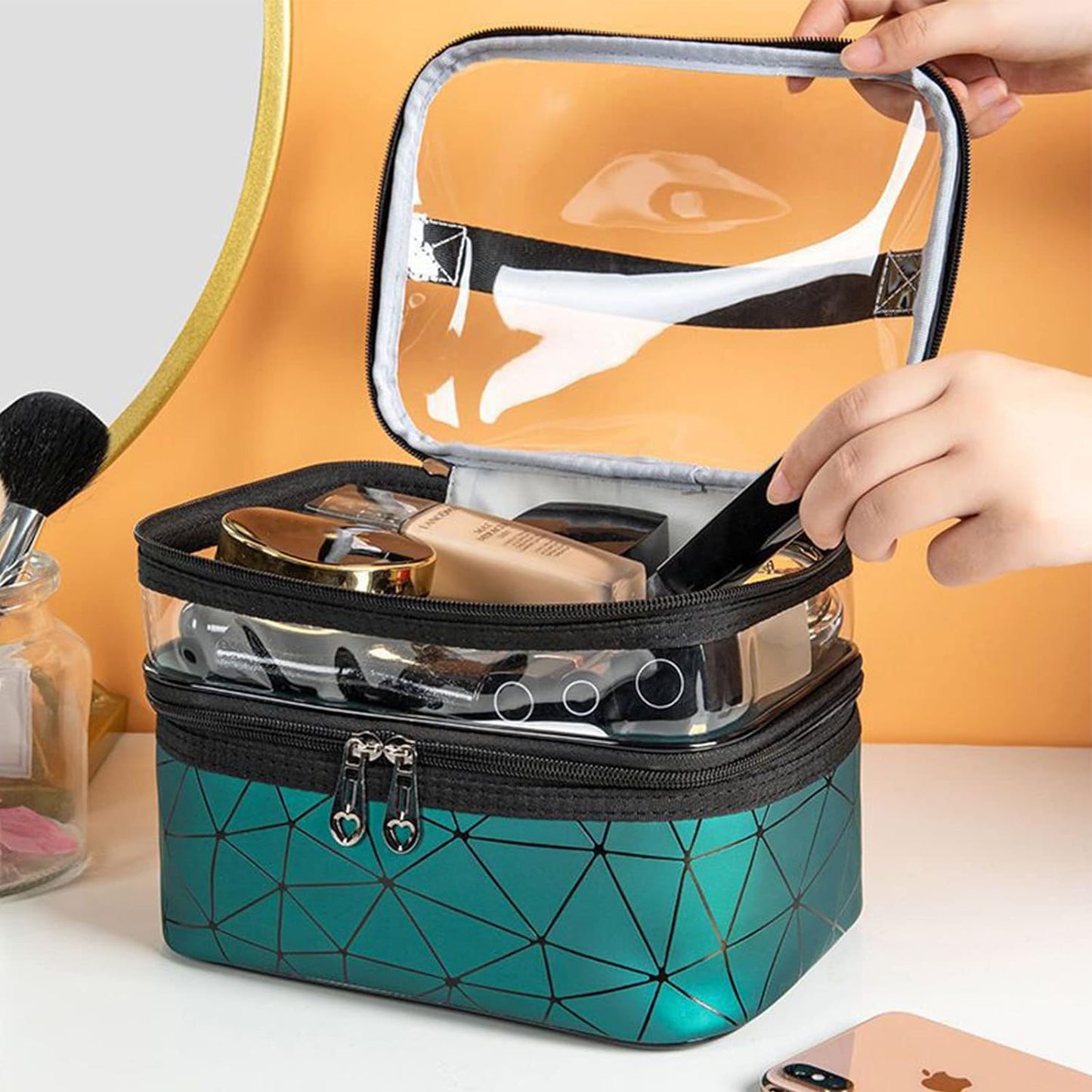 Double Layer Makeup And Cosmetic Bag Large Capacity Bag for Travel