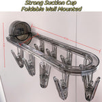 Foldable Wall Mounted Suction Cup Clothes Drying Rack Hanger Rack with 9 Clips