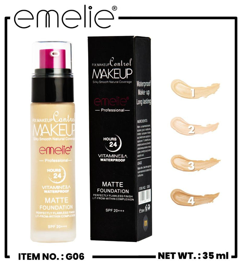 Emelie 24 Hours Vitamin A & E Waterproof Matte Foundation SPF 20+++