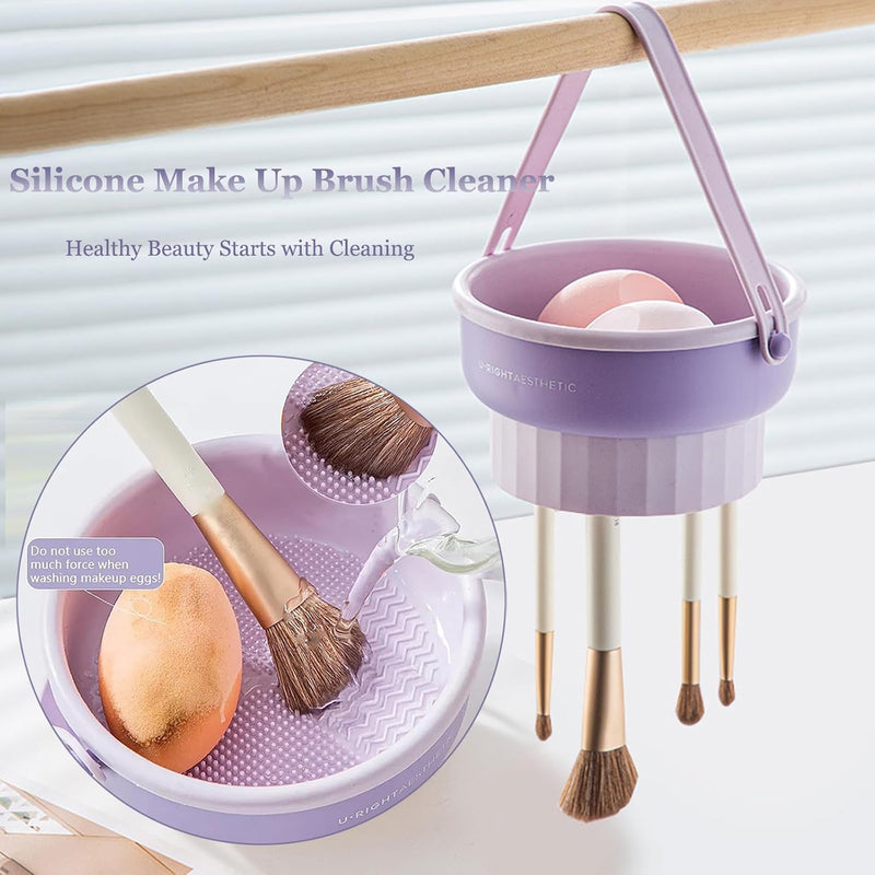 Silicone Makeup Brush Cleaner 3in1 Cleanser Bowl Hanging Drying Basket