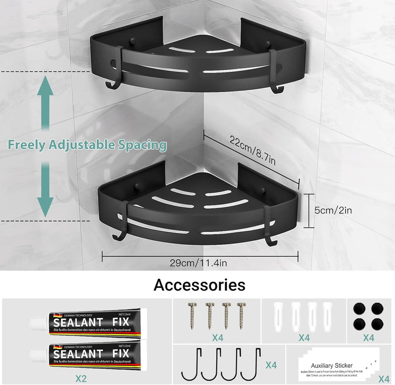 Multipurpose Drill-Free Bathroom Storage Shower Shelf Corner Caddy Organizer With 2 Hook 1 Peice