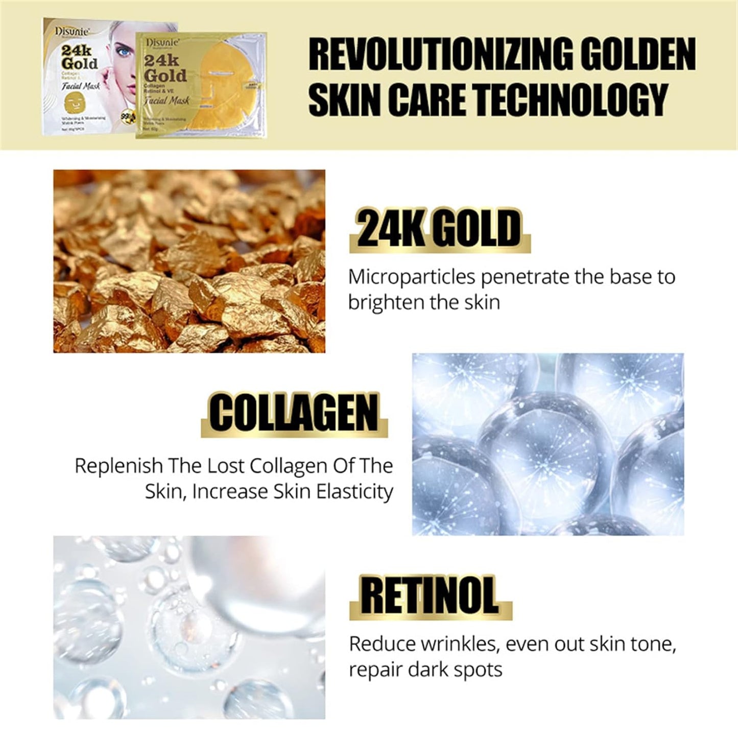 Disunie 24K Gold Collagen And Retinol VE Facial Mask