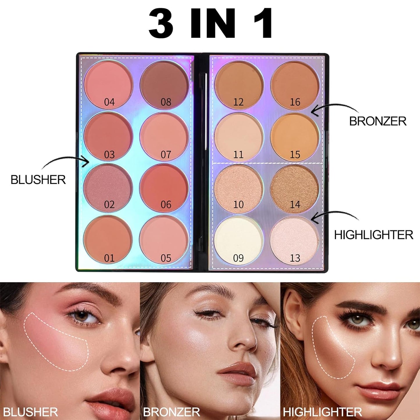 Miss Rose Double Sided Laser Face Kit New Makeup Palette 8 Blushers 4 Bronzers And Highlighter Kit