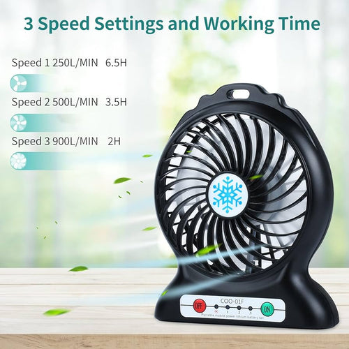 Mini Portable USB Rechargeable 3 Speed Fan With LED Torch Light