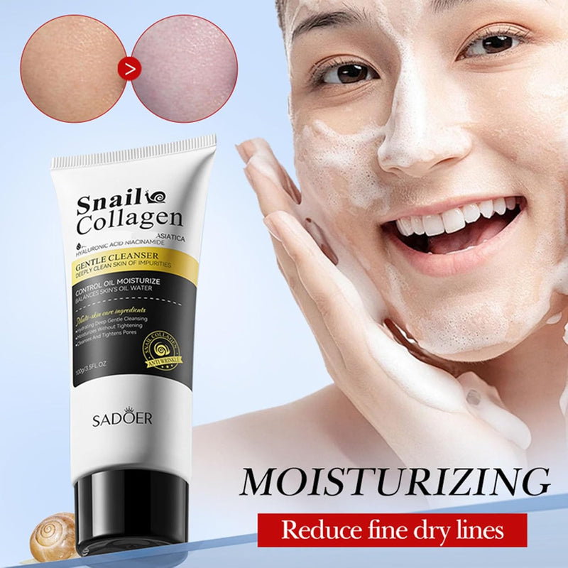 Sadoer Snail Collagen Snail Mucin Cleanser Repairing and Daily Deep Cleansing for Dry & Sensitive Skin Face Wash