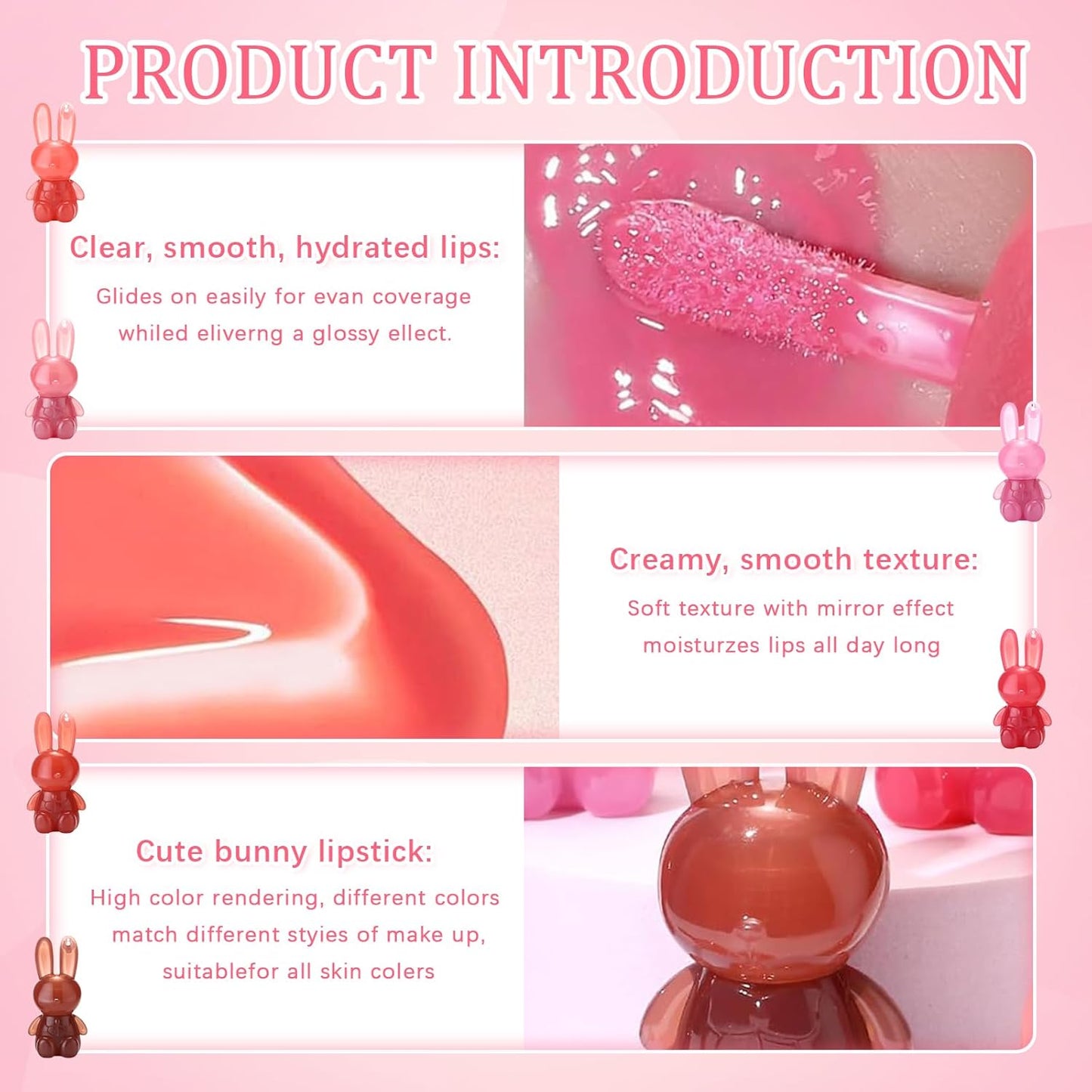 Miss Lara 6 Colors Rabbit Glossy Lip Gloss & Moisturizer