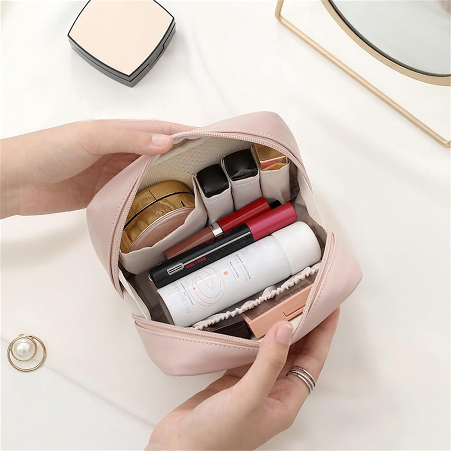 Travel Friendly Soft Touch Portable Cosmetics And Vanity Pouch