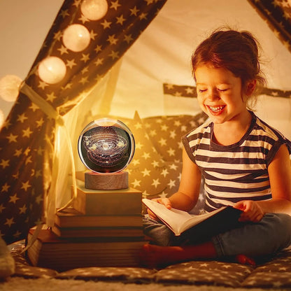 Night Lights 3D Crystal Ball Night Light Warm White Wooden Base Fantasy Decoration Ball Projection Lamp