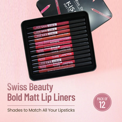 Miss Demi Matte Creamy Lip Liner Pencil – Long Stay, Smudge Free & Waterproof (12 Smooth Shades Set)