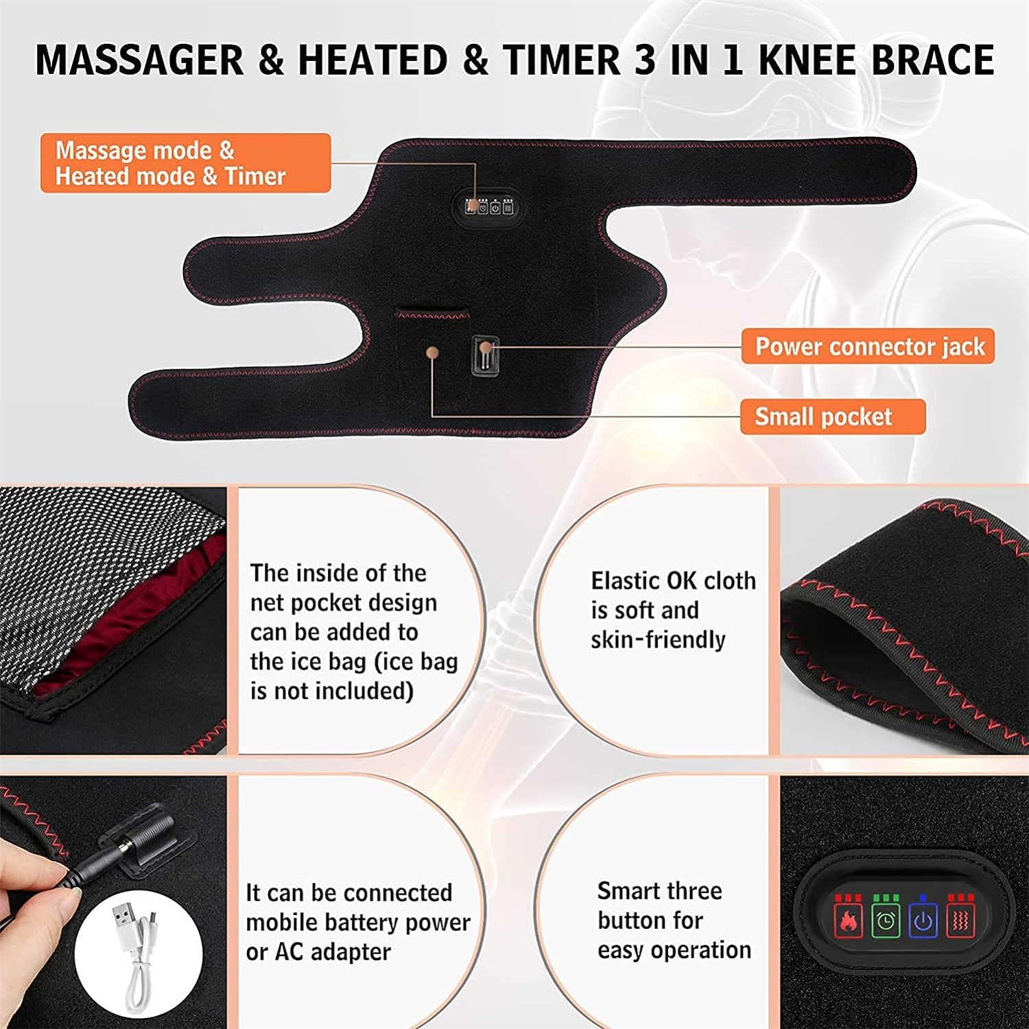 3 Modes Heated Knee Brace Wrap with Massage Physiotherapy