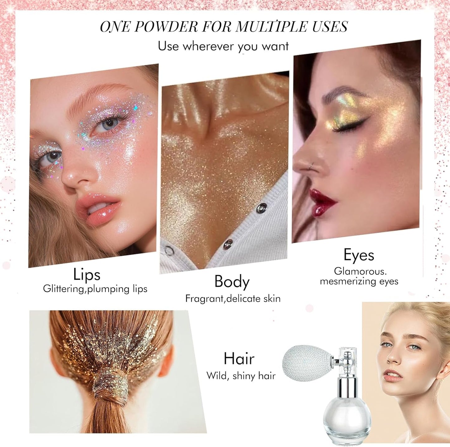 Diamond Highlighter Powder Spray Waterproof High Gloss Glitter Body Bronzer Highlight Powder Face Contour Illuminator Makeup