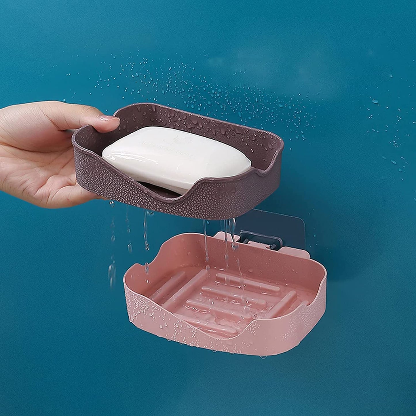 Wall Mounted Self-adhesive  Soap Dish Holder With Water Draining Tray