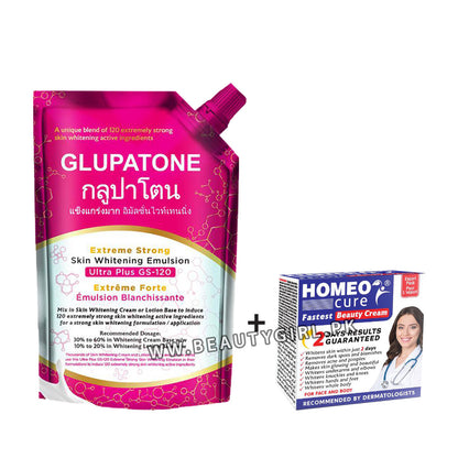 Glupatone Extreme Strong Whitening Emulsion Ultra Plus GS-120 + Homeo Cure Beauty Cream