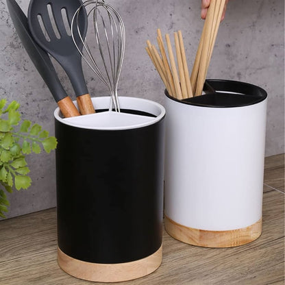 Wood Base Cutlery Storage Container – Black
