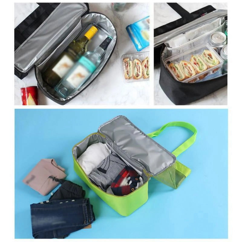 2in1 Double Layer Mesh Storage Picnic Bag With Insolated Cooler Portion