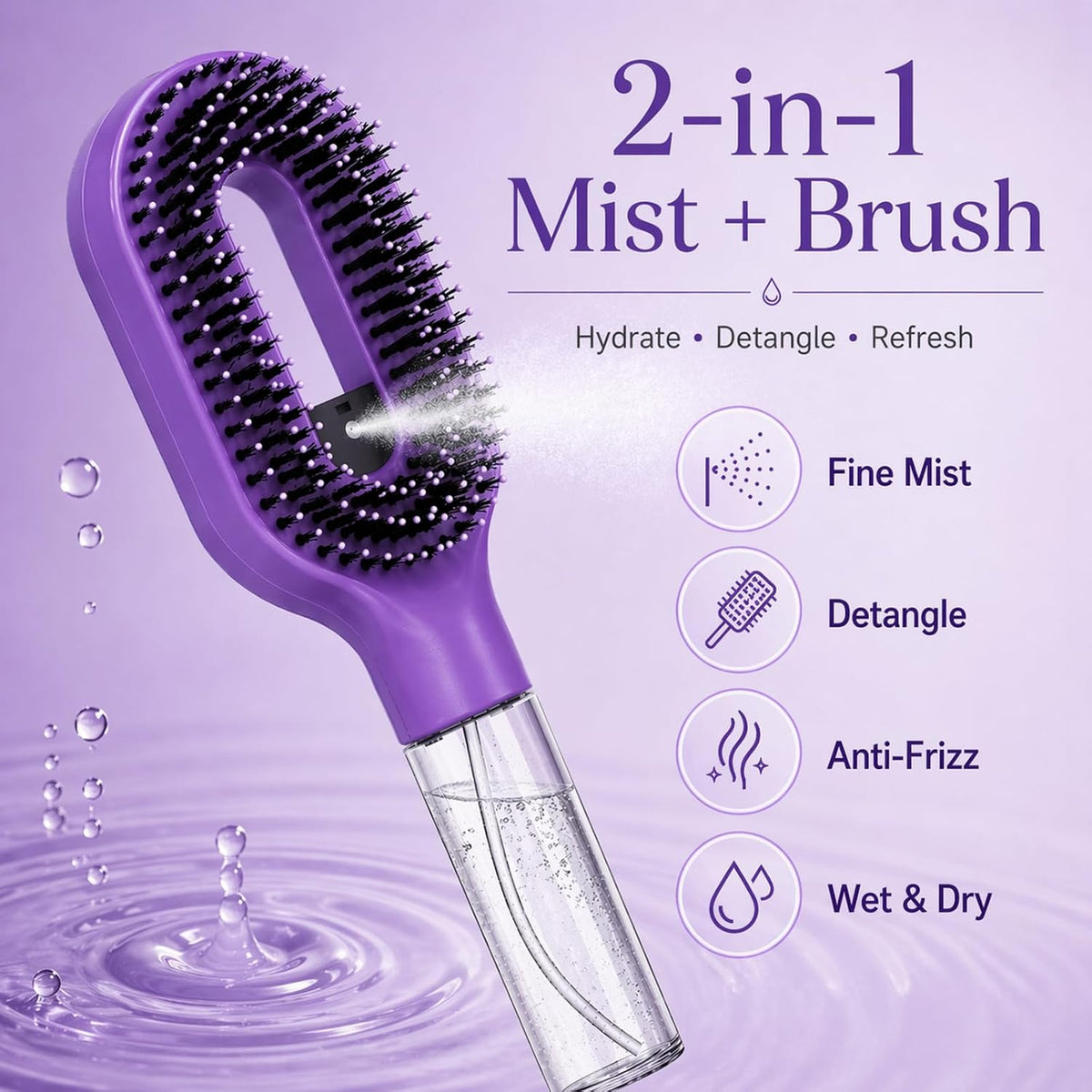2-in-1 Misting & Detangling Hair Brush