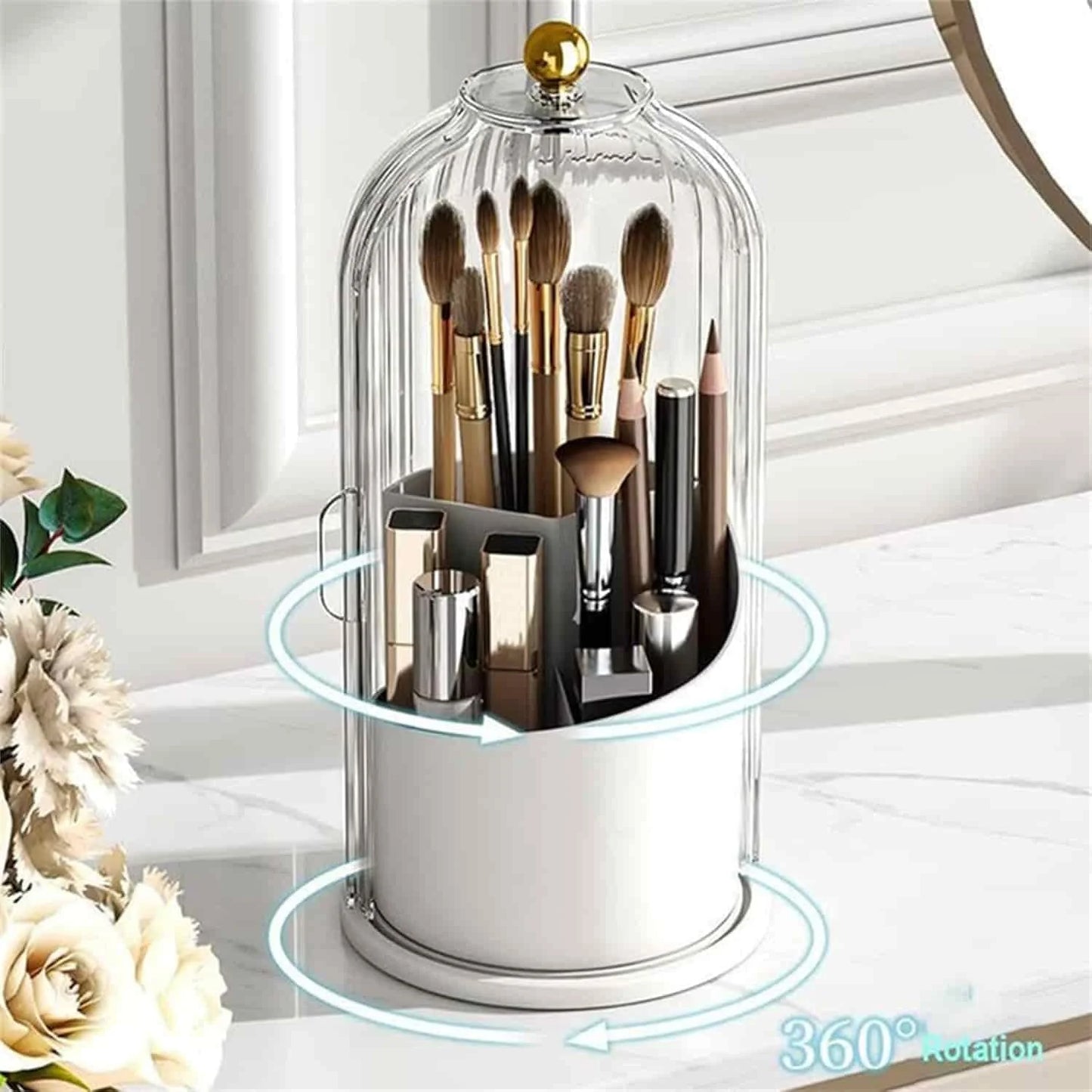 Elegant Luxury 360 Rotatable Makeup Cosmetic Brush Holder Organizer Storage Box 10013