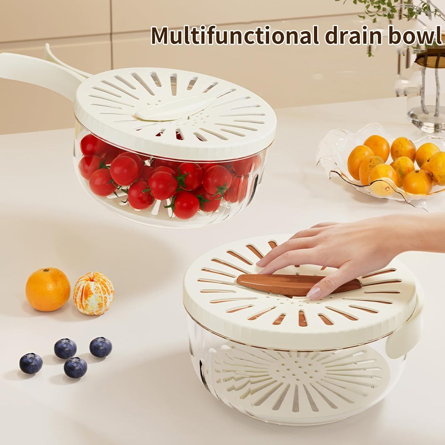 Multifunction 2in1 Food Colander With Handle Draining Bowl With Lid Pack of 2