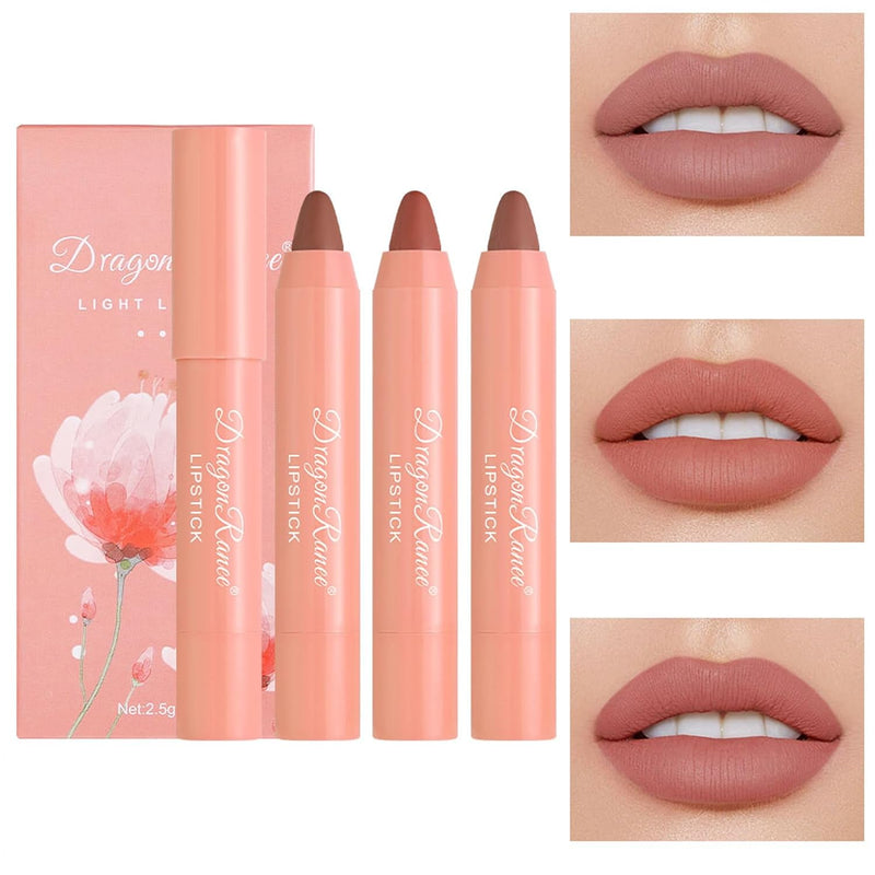 Dragon Ranee Light Luxury Nude Matte Lipstick Lip Crayon 3Pcs Set