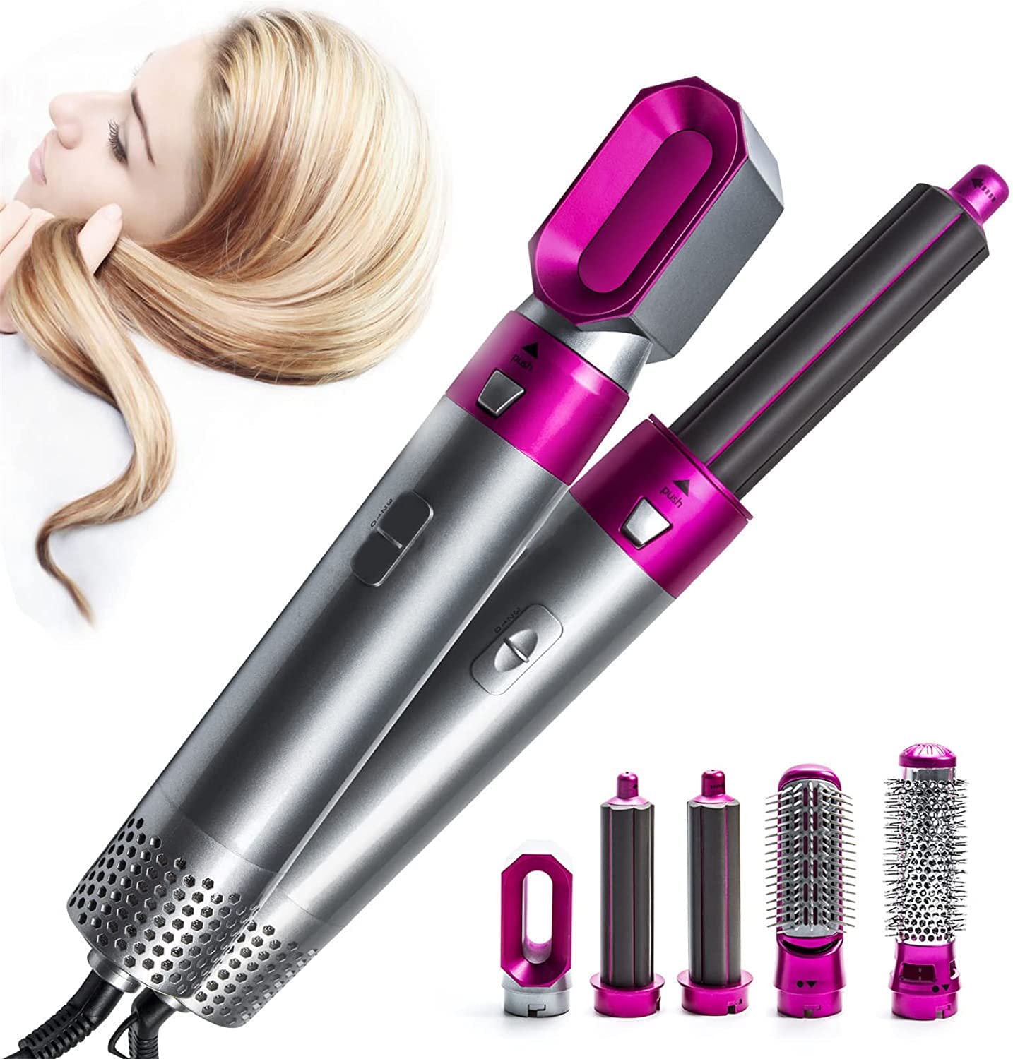 5 In 1 Hair Dryer Straightener Curler Electric Hair Comb Hair Curling Wand Detachable Brush