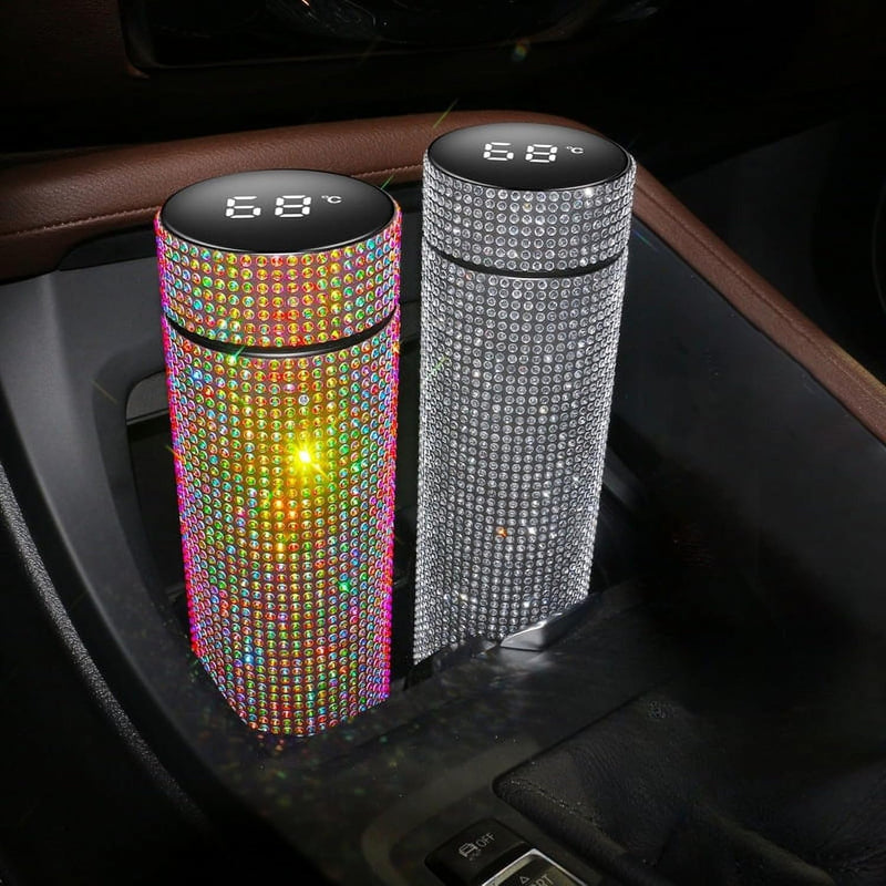 Diamond Rhinestone LED Temperature Display Stainless Steel Thermal Insulated Water Bottle 500ml