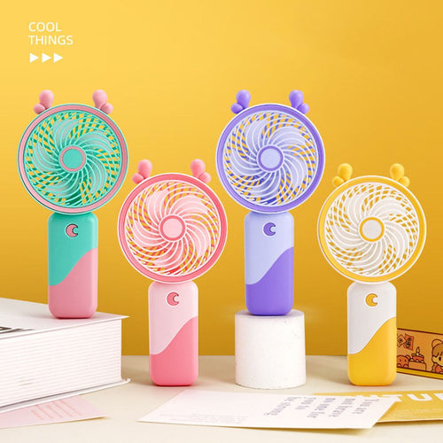 Portable Rechargeable Mini Cartoon Handy Moon Button Fan Three Gear Adjustable