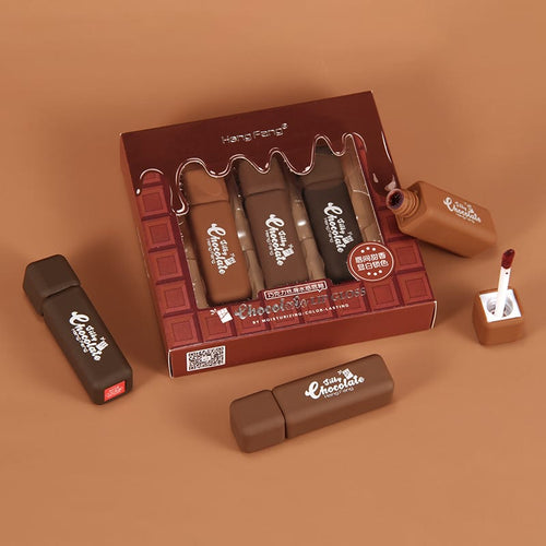 HENGFANG Silky Chocolate 3Pcs Set Lip Gloss Long Lasting Waterproof
