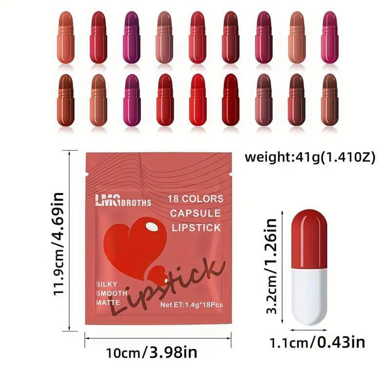 18-Color Capsule Lipstick Set – Silky Smooth Matte Finish Mini Lipstick Pods (Travel Size & Portable)
