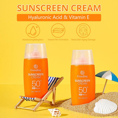 Guanjing Anti-Aging Sunscreen Cream SPF 50+ PA+++ Moisturizing & Brightening with Hyaluronic Acid & Vitamin E – 50g