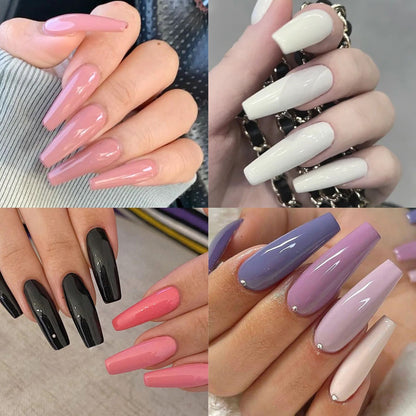 576Pcs False Nails Tips Short Coffin Almond French Artificial Nails Box (with Free Nail Jelly Glue Sticker +  Nail Glue)