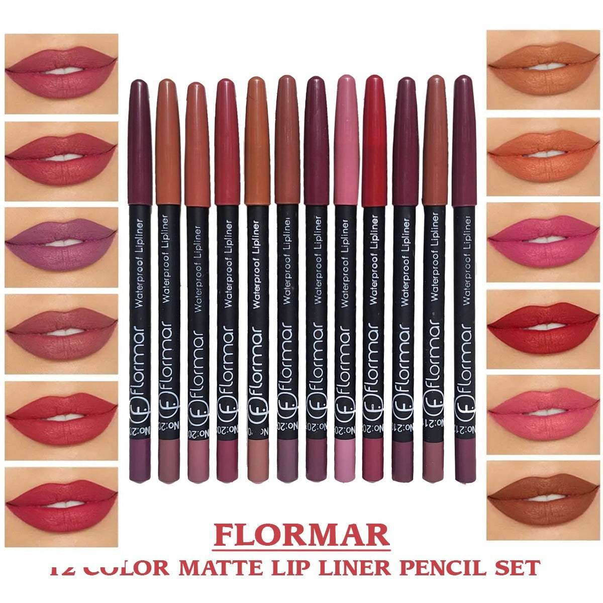 Flormar 12 Color Waterproof Matte Lip Liner Pencil