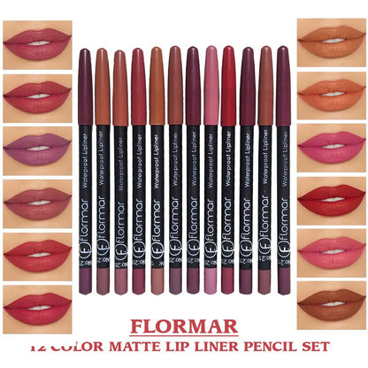 Flormar 12 Color Waterproof Matte Lip Liner Pencil