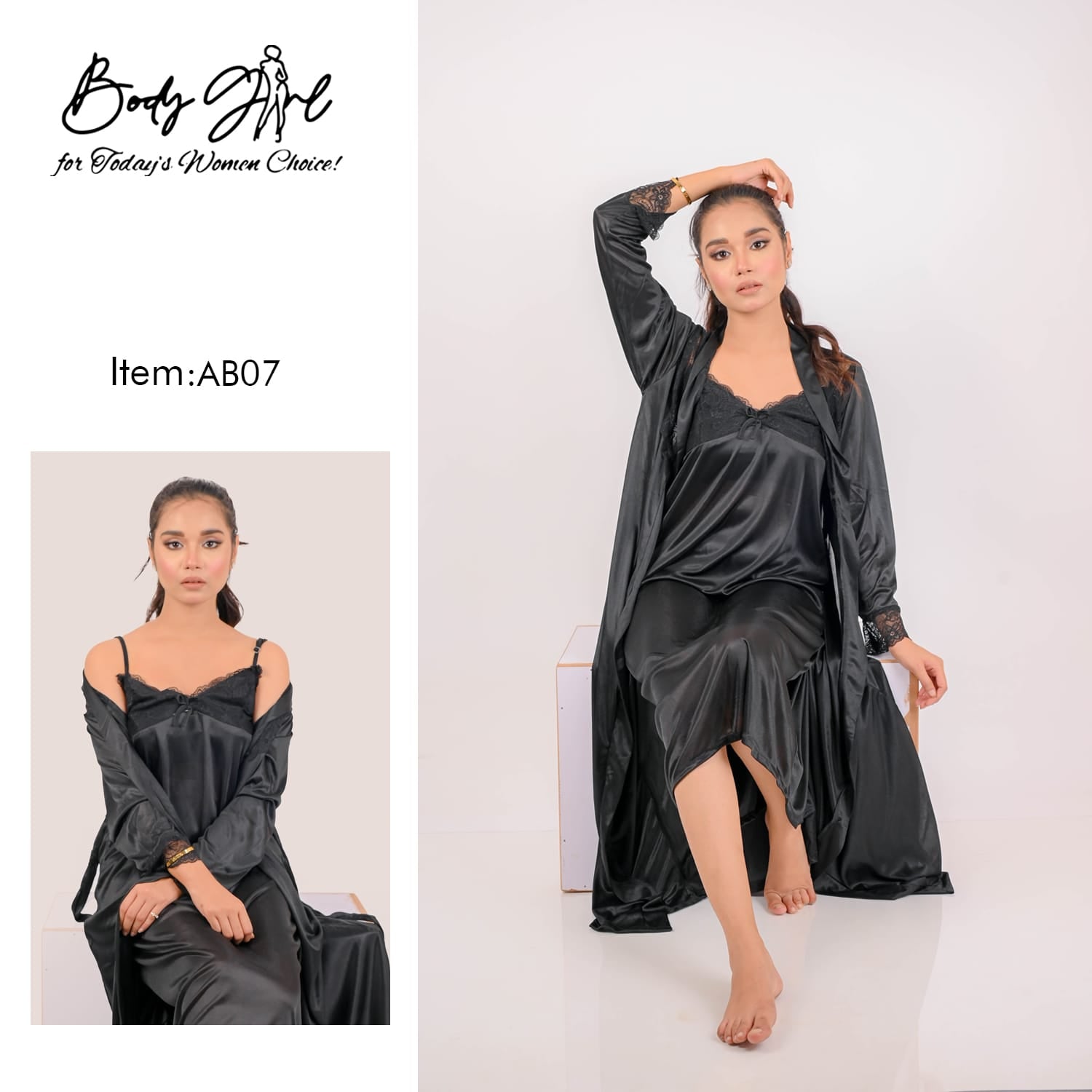 Body Girl Black Nighty 3pcs AB07