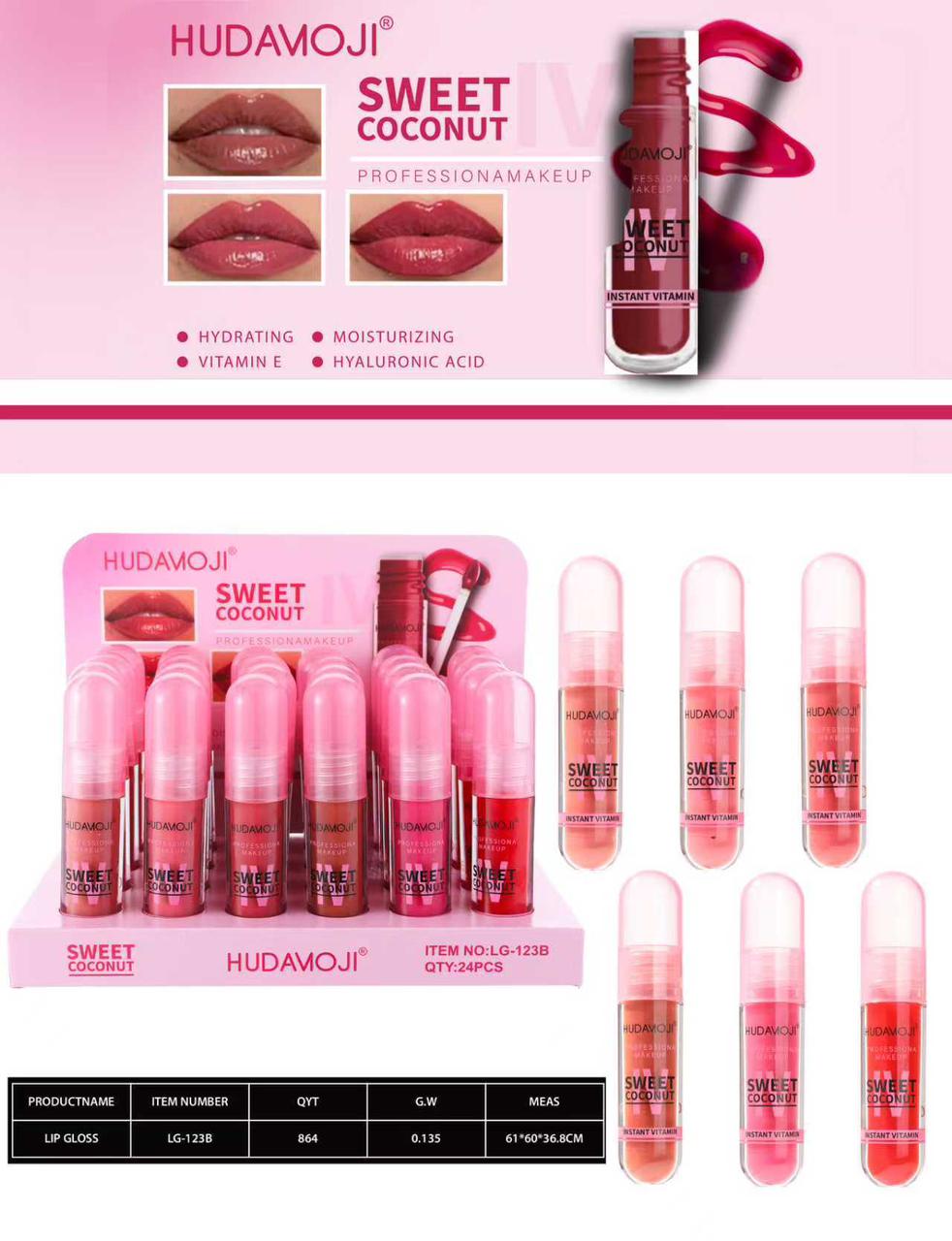 Hudamoji Sweet Coconut Lipgloss Set Pack of 6