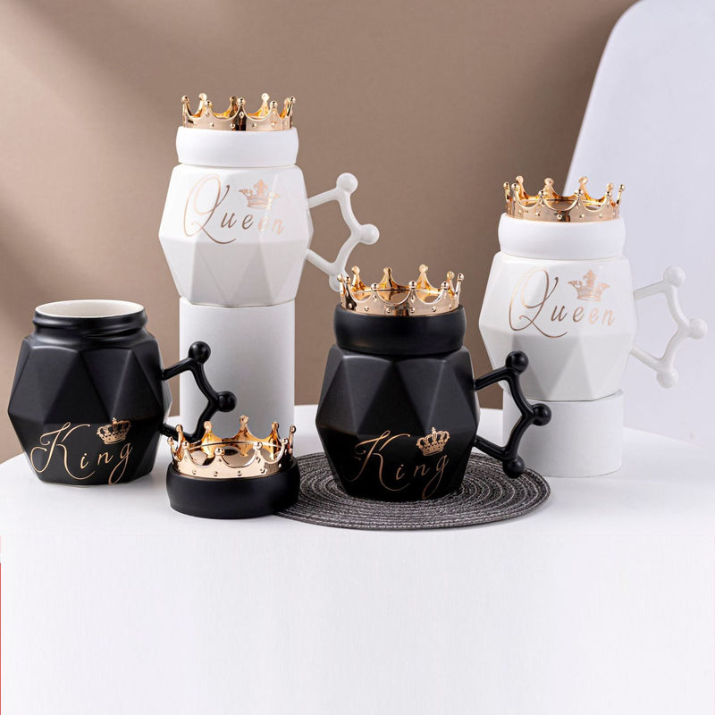 Ceramic King Queen Cut Mug With Crown Lid