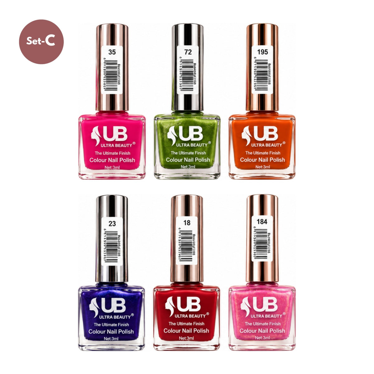 Ultra Beauty Colour Nail Polish – 3ml (Set C)