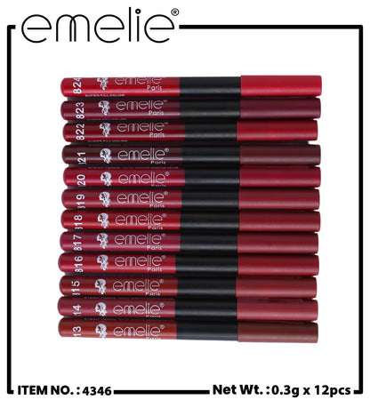 Emelie Matte Lip & Eye Pencil 12Pcs Set