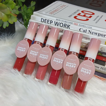 Sweet Diary Pro Long-Lasting Hydrating Liquid Lip Gloss with Built-in Mirror – Matte & Shiny Shades for All-Day Wear