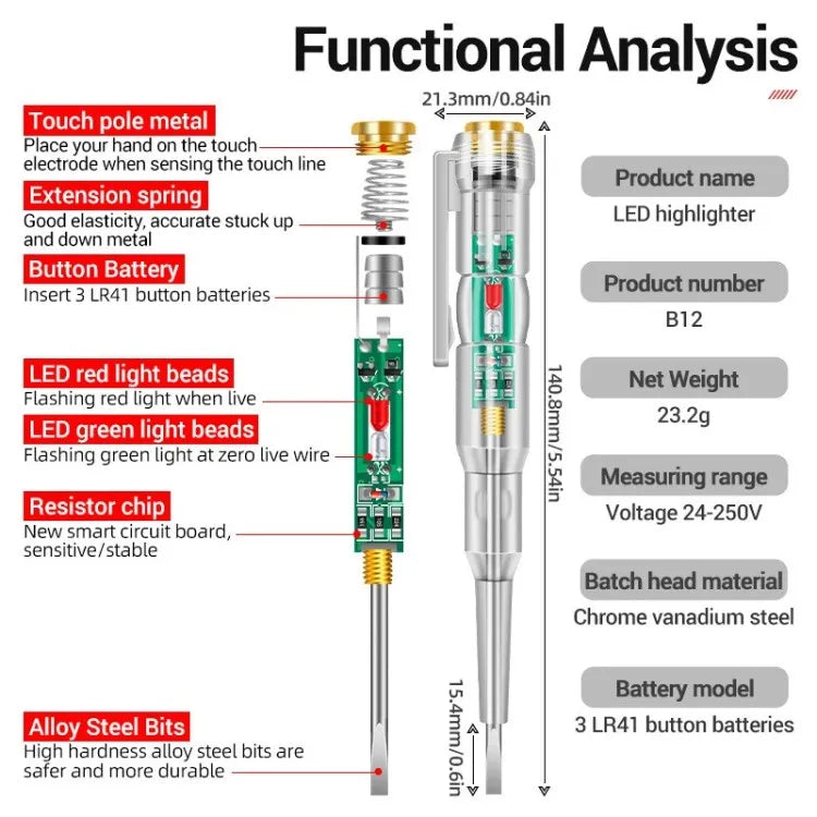 Voltage Detector Pencil Tester Non-Contact Electric Tester Detector Probe with LED High Brightness