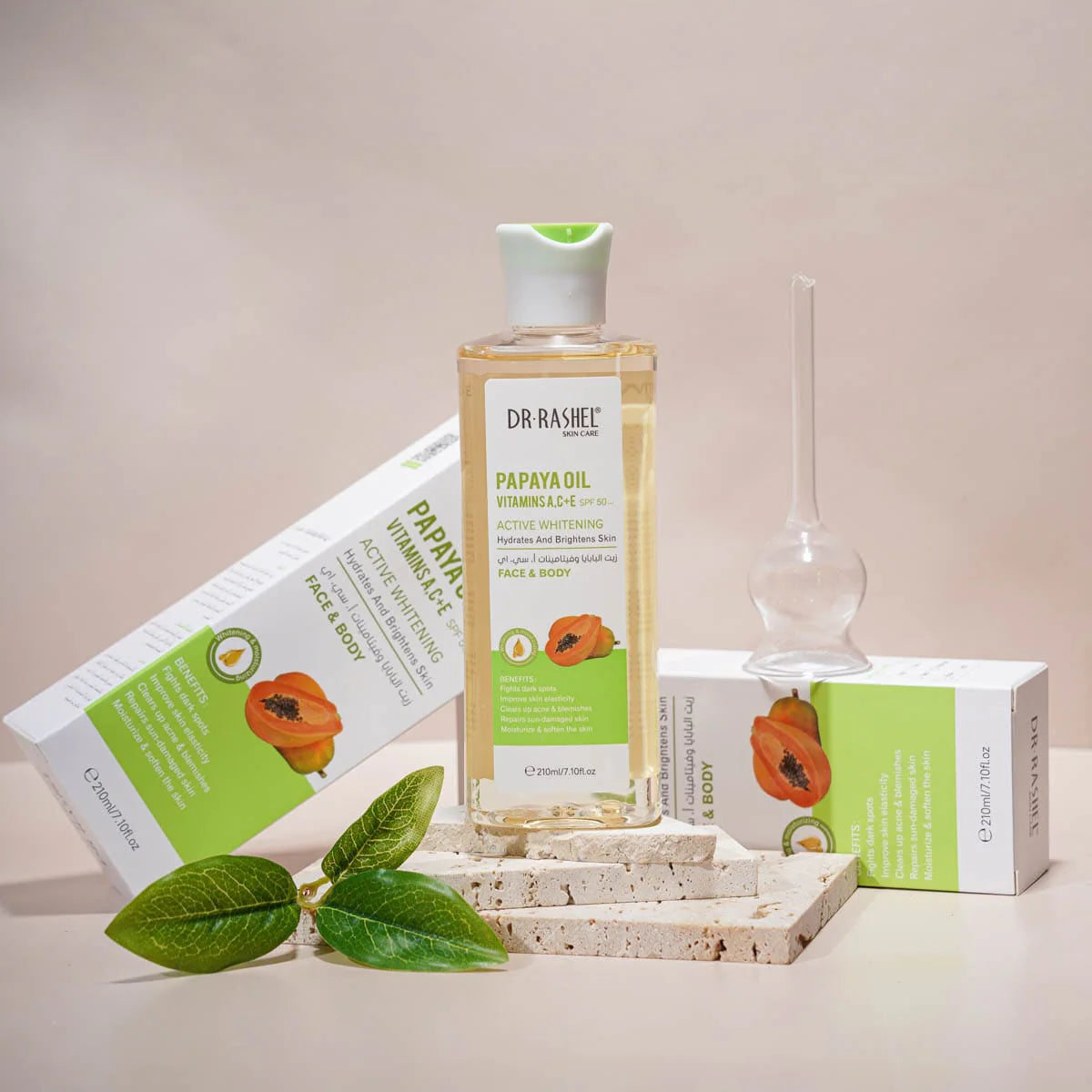 Dr Rashel Face & Body Papaya Oil Vitamins A,C+E SPF50+ Active Whitening Hydrates and Brightens Skin