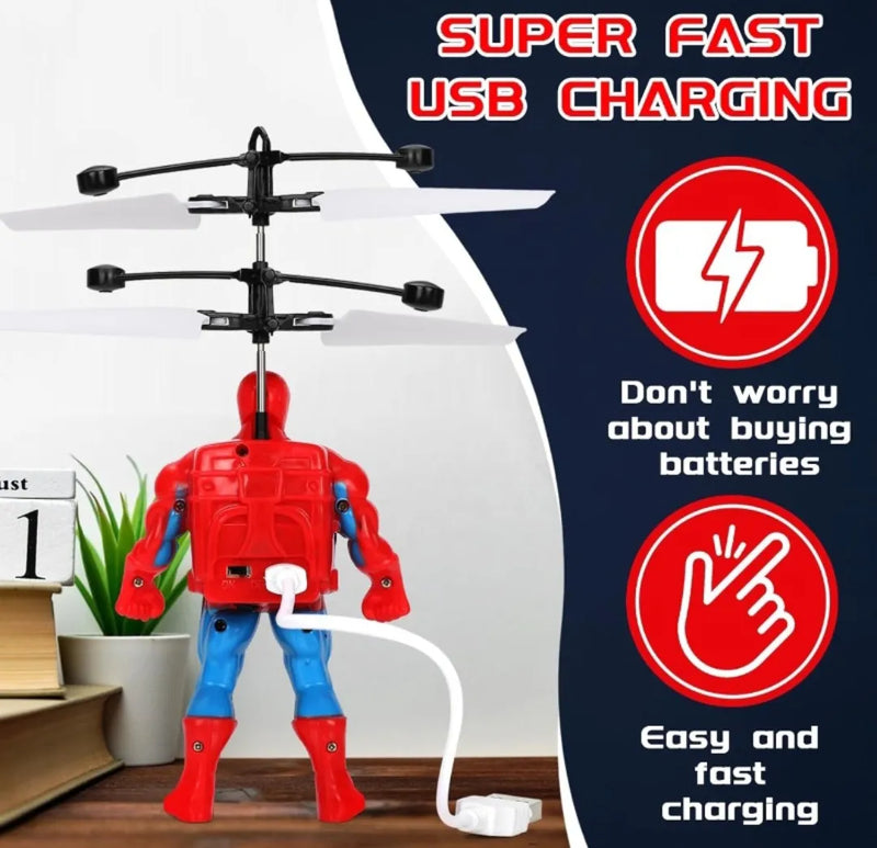 Star Avenger Flying Heroes Character Spider Man With Hand Sensor Control Rechargeable Flying Toy