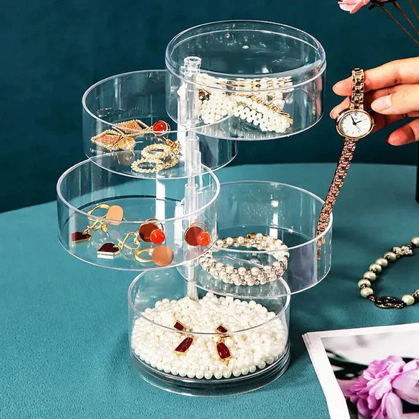 Transparent Round Layer 360 Rotatable Jewelry Storage Box