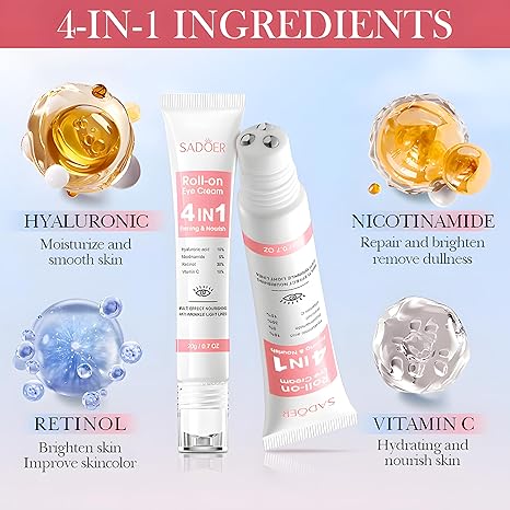 Sadoer 4in1 Rollerball Eye Cream-Multi Function Moisturize Eye Cream