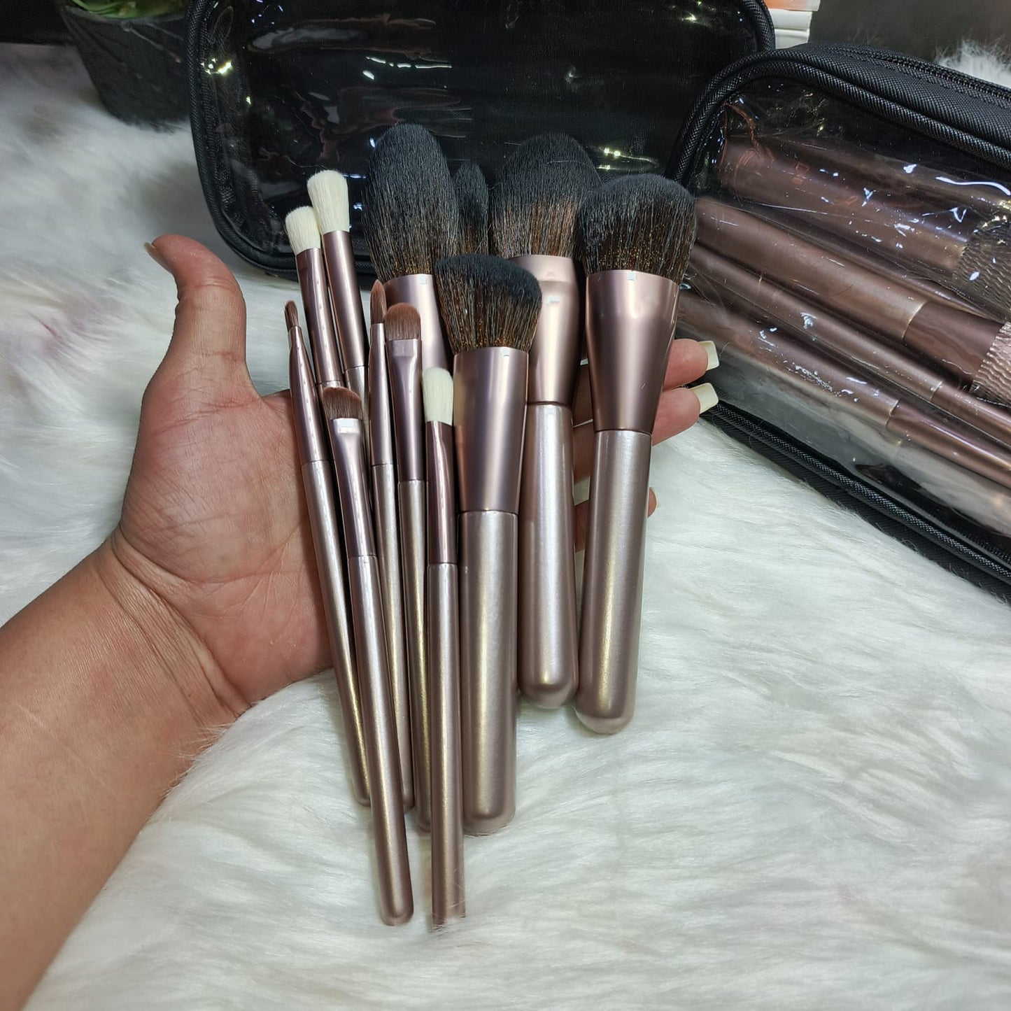 Premium Ultra-Soft Rose Gold Complete Face & Eye Makeup Brush Kit