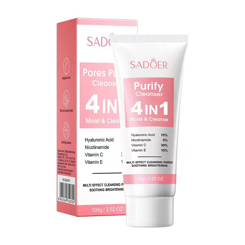 Sadoer 4 In1 Facial Cleanser Whitening Brightening Moisturizing Deep Cleansing Oil Control Facial Cleanser Skin Care Face Wash Cleanser