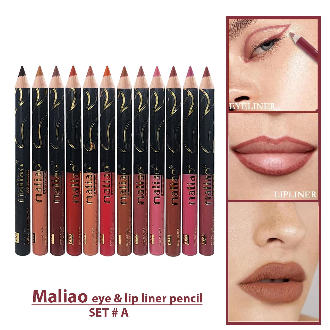 Maliao 12pcs Premium Quality Eye & Lip Jumbo Pencils 12pcs Set