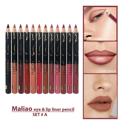 Maliao 12pcs Premium Quality Eye & Lip Jumbo Pencils 12pcs Set